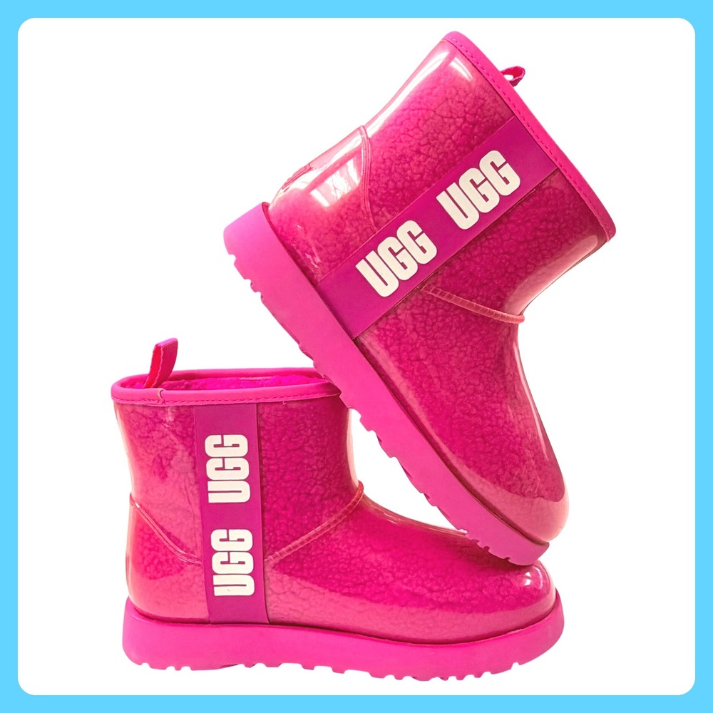 UGG Classic Clear Mini Boots Women 8 HOT PINK Faux Shearling Waterproof
